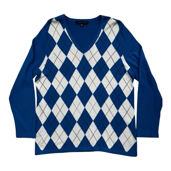 Tommy Hilfiger Argyle Sweater XL 💙🤍 - Picture 1 of 4
